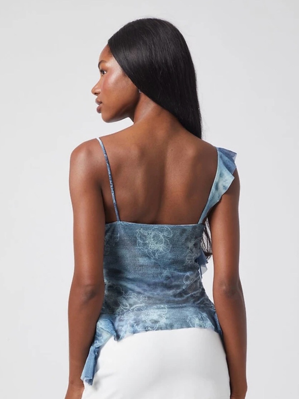 Blue Ruffle Asymmetrical Tank Top - Picture 2 of 6